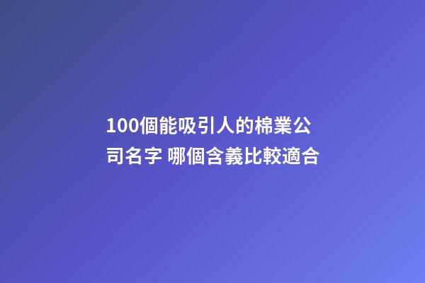 100個能吸引人的棉業公司名字 哪個含義比較適合